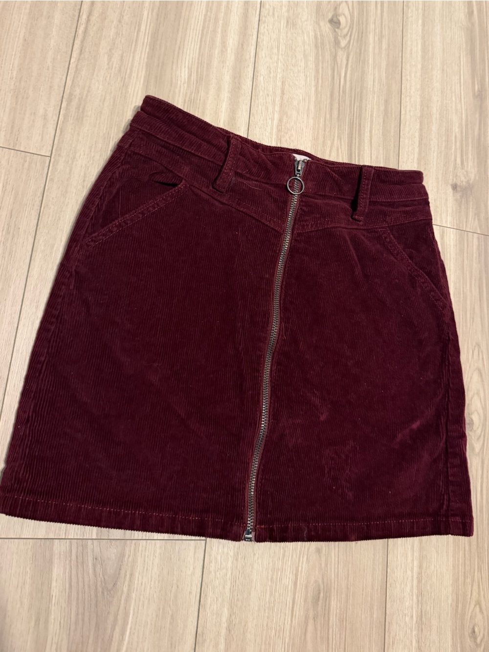 SO Burgundy Corduroy Zip-Front Women’s Skirt